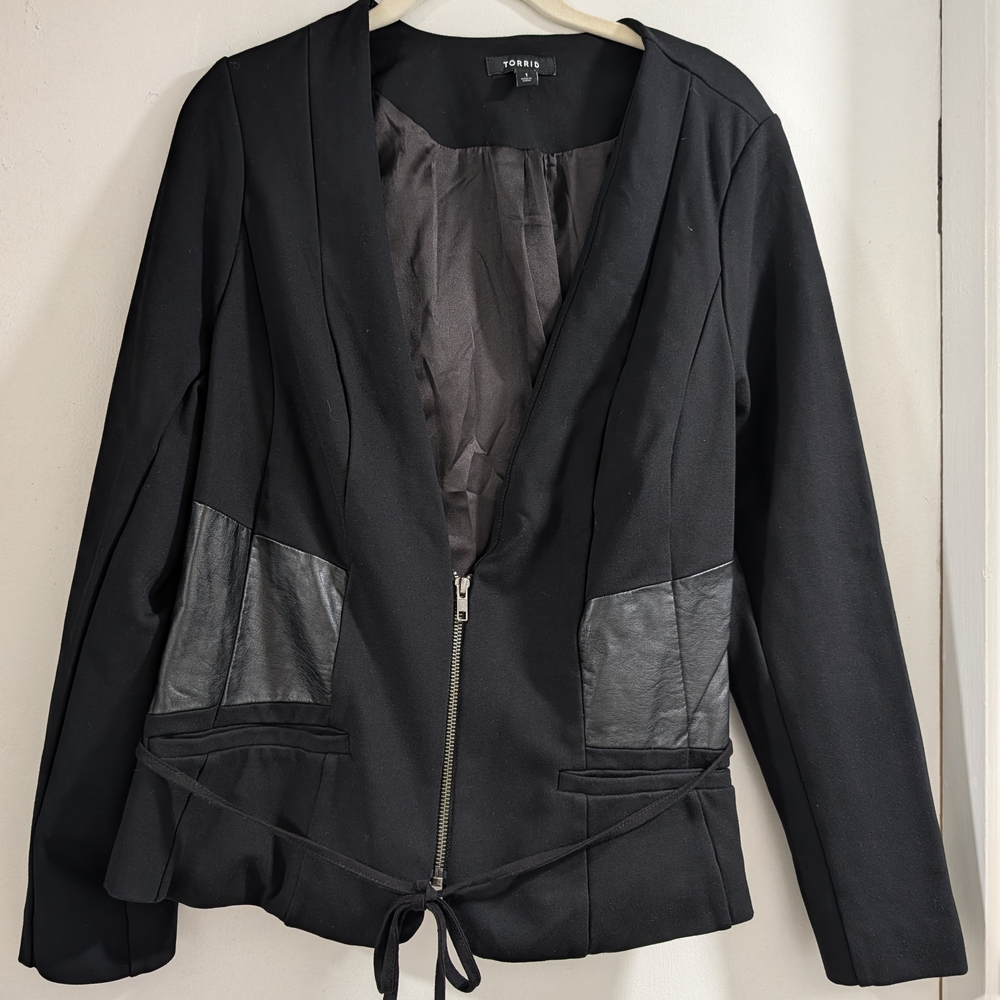 Torrid Black Blazer with Faux Leather Accents